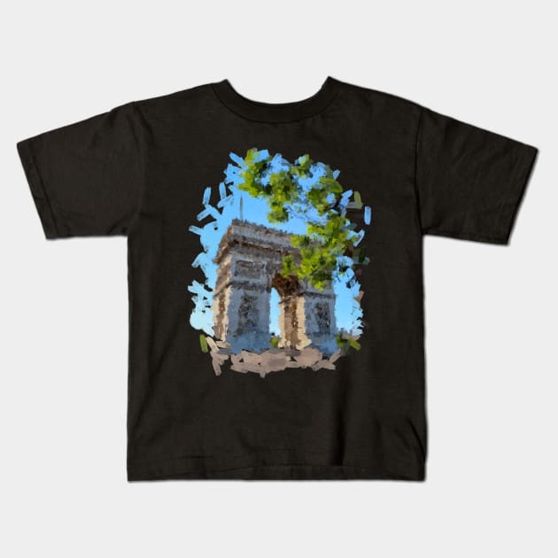 Arch of Triumph oil painting Kids T-Shirt by DigitPaint